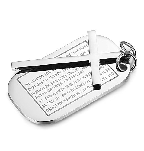 Besteel 3MM Acero Inoxidable Collar Colgante para Hombre Mujer Cruz Colgante Dog Tag Militar Collar Cadena Oración, 61CM Plata