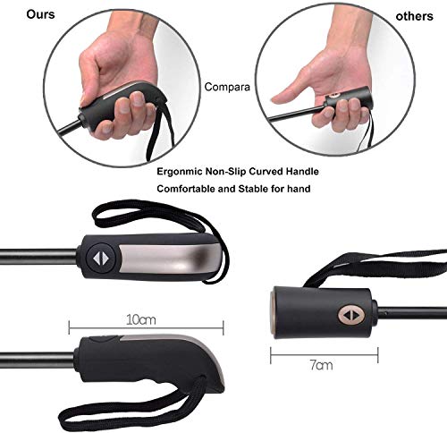 Bestico Paraguas Compacto y Resistente al Viento, Paraguas Plegable con Apertura y Cierre Automático, Tejido de Teflón 210T y con 10 Varillas Reforzadas. Mango Curvado Antideslizante y Cómodo (Negro)