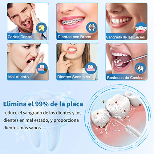 BESTOPE Irrigador Dental Profesional, 10 Presión Ajustables, 8 Boquillas Intercambiables, 600 ML Tanque de Agua Grande, Recomendado por el Dentista, Cuidando la Salud Dental Familiar, Regalo Más Ideal