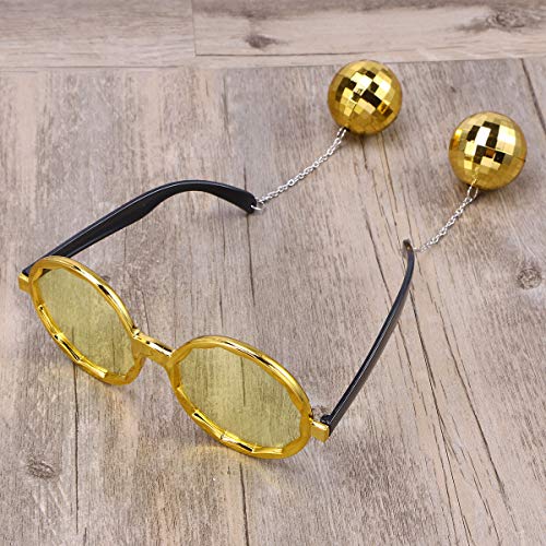 BESTOYARD Gafas de Sol del Partido con la Bola Colgante Disco Ball Novedad Gafas Divertidas para el Partido de la Mascarada de Halloween Props (Golden)