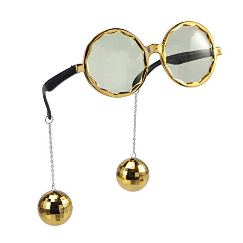 BESTOYARD Gafas de Sol del Partido con la Bola Colgante Disco Ball Novedad Gafas Divertidas para el Partido de la Mascarada de Halloween Props (Golden)