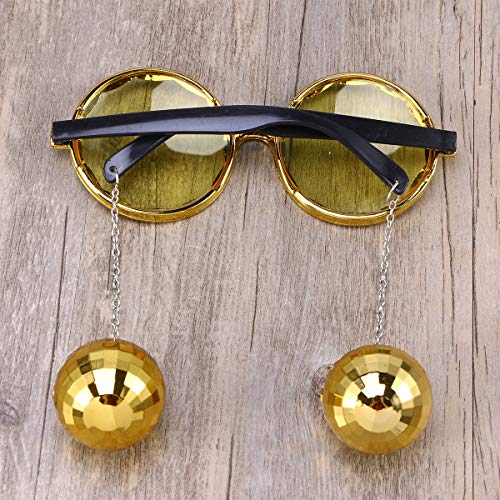 BESTOYARD Gafas de Sol del Partido con la Bola Colgante Disco Ball Novedad Gafas Divertidas para el Partido de la Mascarada de Halloween Props (Golden)