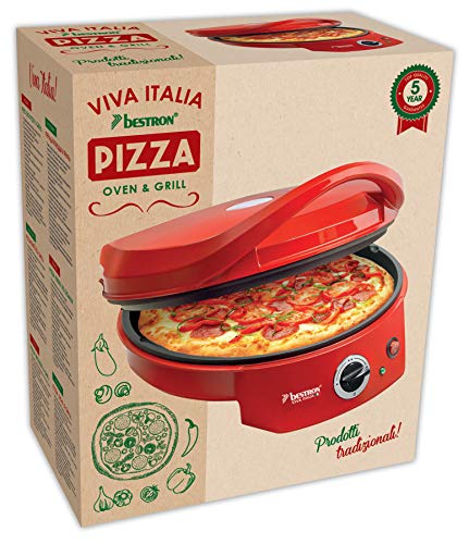 Bestron Horno Grill Eléctrico para Pizza, Viva Italia, Calor Superior e Inferior, Hasta 180°C, 1800 W, Rojo