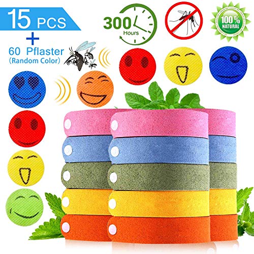 BESTZY 15PCS Repelente de Mosquitos /10PCS Pegatinas Repelentes Pulsera Repelente Antimosquitos Naturales Pulseras Repelentes de Mosquitos para una protección Prolongada contra Mosquitos e Insectos
