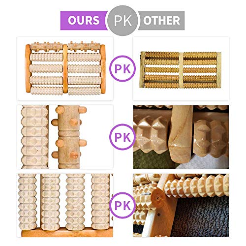 BESTZY Alivio del dolor del rodillo del Massager del pie dual de madera,Rodillo de madera masajeador para pies, rodillo doble de madera de masaje de pies