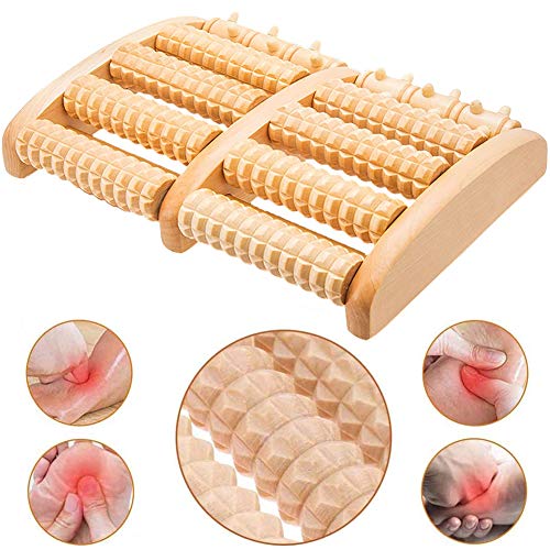BESTZY Alivio del dolor del rodillo del Massager del pie dual de madera,Rodillo de madera masajeador para pies, rodillo doble de madera de masaje de pies