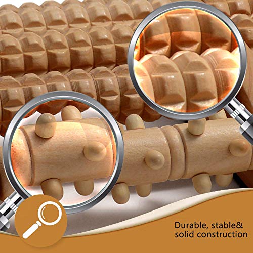 BESTZY Alivio del dolor del rodillo del Massager del pie dual de madera,Rodillo de madera masajeador para pies, rodillo doble de madera de masaje de pies