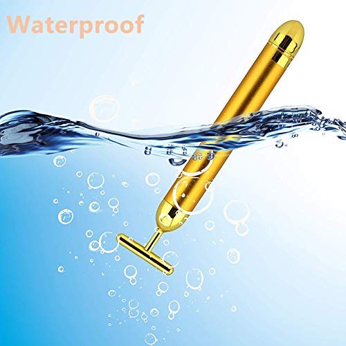 BESTZY Beauty Bar 24k Golden Beauty Bar Pulse Facial Massager, 24k Masajeador Facial Rodillo Facial Antiarrugas en Forma de T para Piel Apretada, Estiramiento Facial, Antiarrugas