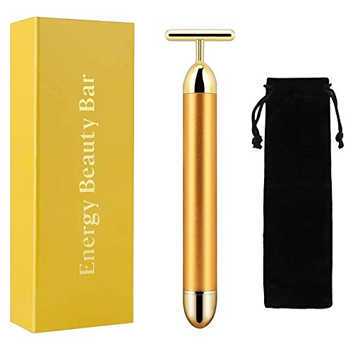 BESTZY Beauty Bar 24k Golden Beauty Bar Pulse Facial Massager, 24k Masajeador Facial Rodillo Facial Antiarrugas en Forma de T para Piel Apretada, Estiramiento Facial, Antiarrugas