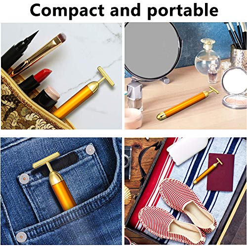 BESTZY Beauty Bar 24k Golden Beauty Bar Pulse Facial Massager, 24k Masajeador Facial Rodillo Facial Antiarrugas en Forma de T para Piel Apretada, Estiramiento Facial, Antiarrugas