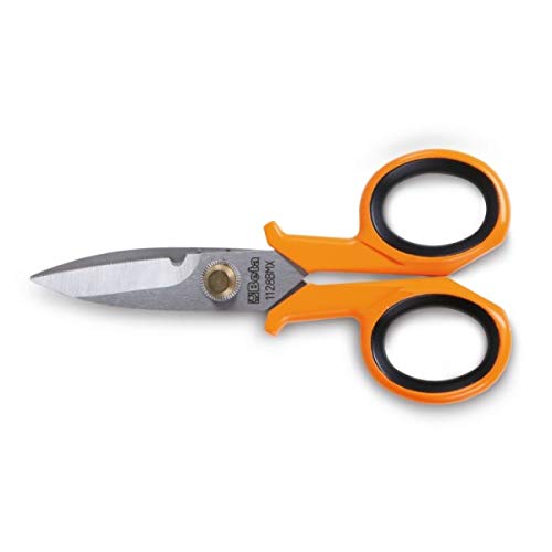 Beta Tools Beta 1128BMX - Tijeras para electricista con cuchillas rectas de acero inoxidable con microdentamiento, color naranja
