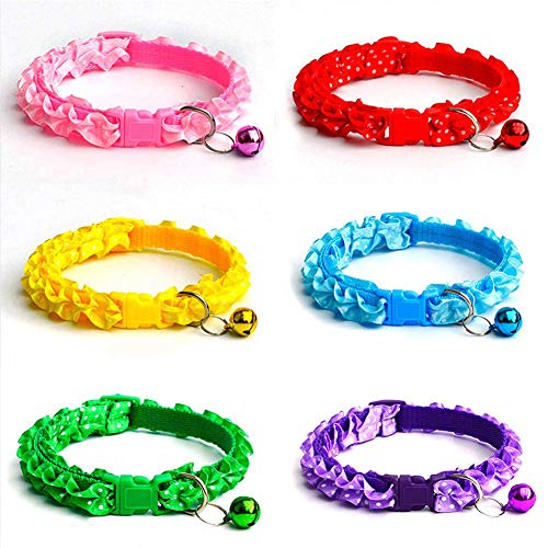 BETOY - 6 pcs Collar para mascotas con campanas, collar reflectante personalizado ajustable, reutilizable felpa suave Cuello de piel de animal doméstico de para gatos cachorros