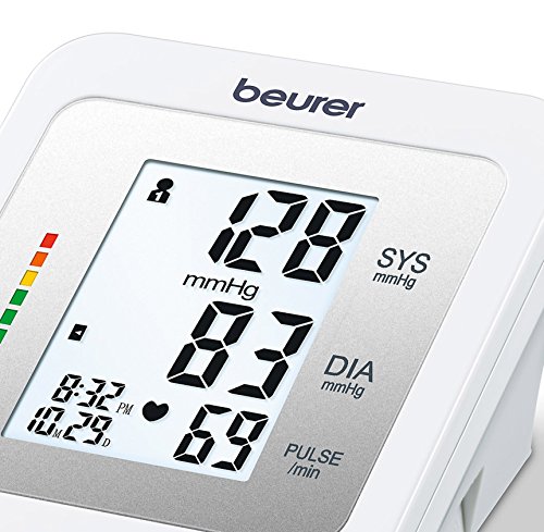 Beurer BM26 - Tensiómetro de brazo, para tomar la presión arterial, con indicador de arritmia, memoria 4 x 30 mediciones, manguito 22-36 cm, color blanco