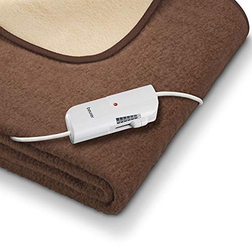 Beurer HD100 Manta, tamaño XXL, transpirable, lavable, 6 potencias, display LED desconexión automática 3 horas, termostato protector triple, 150x200cm, cama matrimonio, crema/marrón