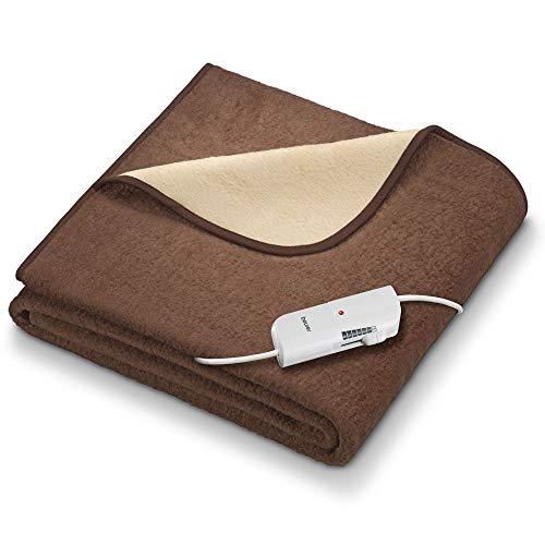 Beurer HD100 Manta, tamaño XXL, transpirable, lavable, 6 potencias, display LED desconexión automática 3 horas, termostato protector triple, 150x200cm, cama matrimonio, crema/marrón