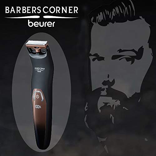 Beurer HR6000 Cortabarbas con-sin cable para cuerpo, barba y cara Body Groomer (litio), pantalla led, lavable IPx6, 60 mins autonomía, accesorios giratorio, color negro