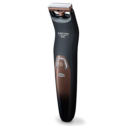 Beurer HR6000 Cortabarbas con-sin cable para cuerpo, barba y cara Body Groomer (litio), pantalla led, lavable IPx6, 60 mins autonomía, accesorios giratorio, color negro