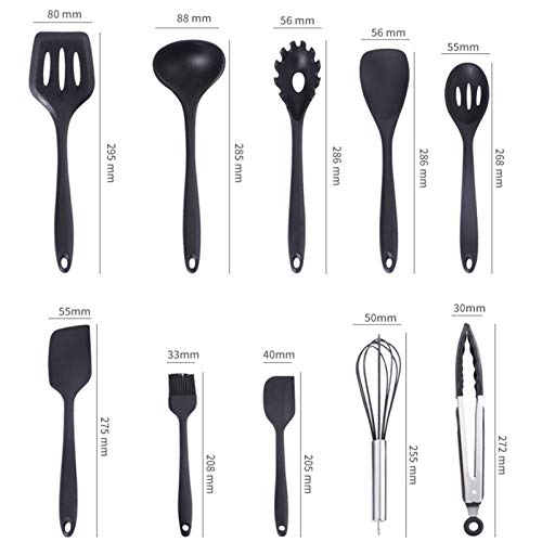 BEYAOBN 22 Piezas Utensilios de Cocina de Silicona, Utensilios de Cocina de Silicona Resistentes al Calor, Herramientas antiadherentes para Hornear en la Cocina 10 Juegos + 12 Ganchos S-Negro