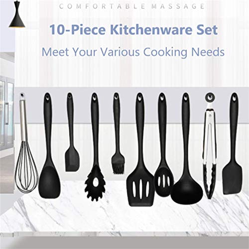 BEYAOBN 22 Piezas Utensilios de Cocina de Silicona, Utensilios de Cocina de Silicona Resistentes al Calor, Herramientas antiadherentes para Hornear en la Cocina 10 Juegos + 12 Ganchos S-Negro