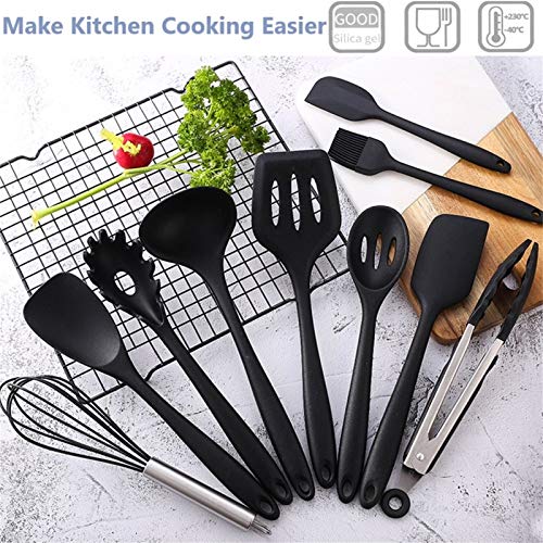 BEYAOBN 22 Piezas Utensilios de Cocina de Silicona, Utensilios de Cocina de Silicona Resistentes al Calor, Herramientas antiadherentes para Hornear en la Cocina 10 Juegos + 12 Ganchos S-Negro