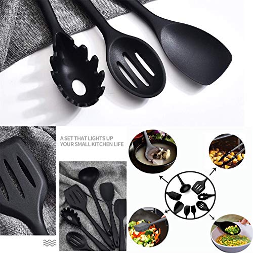 BEYAOBN 22 Piezas Utensilios de Cocina de Silicona, Utensilios de Cocina de Silicona Resistentes al Calor, Herramientas antiadherentes para Hornear en la Cocina 10 Juegos + 12 Ganchos S-Negro
