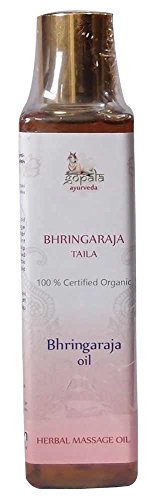 Bhringaraja Taila BIO, Aceite de masaje Ayurveda para el pelo, estimula crecimiento del cabello, Aceite para combatir las canas. Certificado ecológico , 100% Vegano, En aceite (150 ml)
