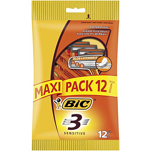 Bic 3 - Cuchillas de afeitar de triple hoja (paquete de 12 cuchillas)