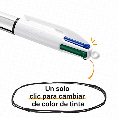 BIC 4 colores Shine Bolígrafo Retráctil punta media (1,0 mm) – colores Metálicos Surtidos, Blíster de 2+1