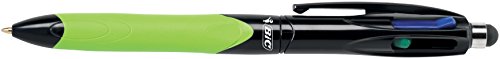 BIC 4 colores Stylus bolígrafos punta media (1,0 mm) - Grip Verde o Gris, Blíster de 1 Unidad
