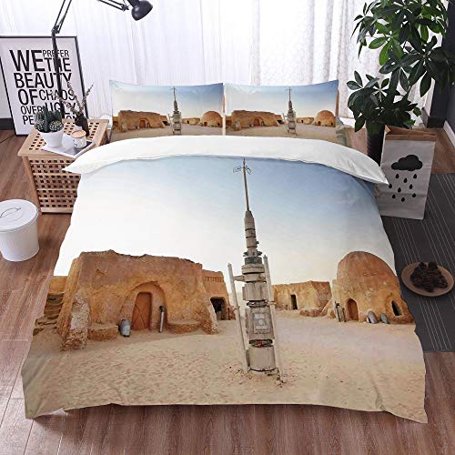 Big horn deer 3 Piezas Bedding Juego de Funda de Edredón,Galaxy, Imagen de Fantasy Movie Set Town of Fantasy Planet Fuera del Espacio Galaxy W,Funda Nórdica Microfibra - Suaves y cómodas,240 x 260cm