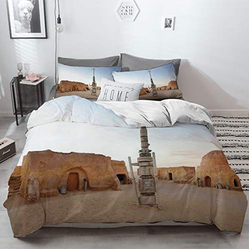 Big horn deer 3 Piezas Bedding Juego de Funda de Edredón,Galaxy, Imagen de Fantasy Movie Set Town of Fantasy Planet Fuera del Espacio Galaxy W,Funda Nórdica Microfibra - Suaves y cómodas,240 x 260cm
