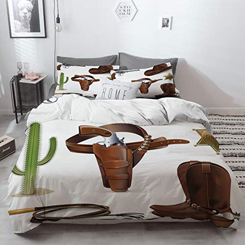 Big horn deer 3 Piezas Bedding Juego de Funda de Edredón,Iconos Occidentales y realistas del Vaquero Sheriff of The Town Pistolera con cinturó,Funda Nórdica Microfibra - Suaves y cómodas,220 x 240cm