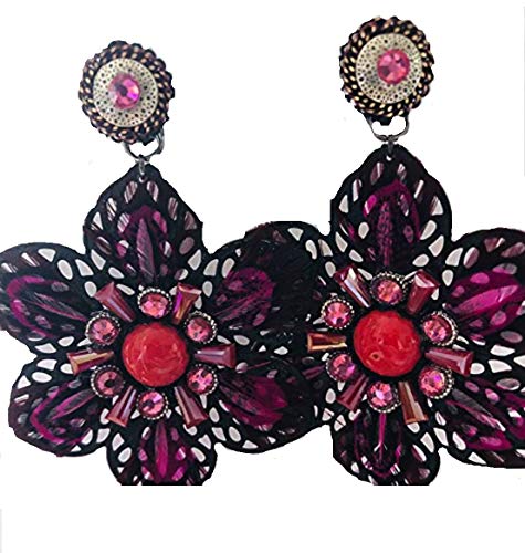 Bijoux LOL Clips Pendiente de Flor Perlas y Plumas moradas por el echoppe de Zoé