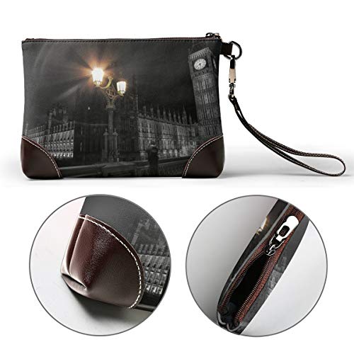 Billetera de piel auténtica para mujer, con cremallera alrededor de la muñeca, bolso largo de estilo vintage, grabado en relieve, de Londres, Big Ben