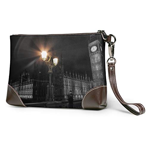 Billetera de piel auténtica para mujer, con cremallera alrededor de la muñeca, bolso largo de estilo vintage, grabado en relieve, de Londres, Big Ben