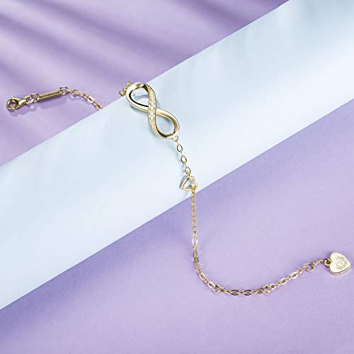 Billie Bijoux Pulsera de plata esterlina Mujer Símbolo Amor Infinito Brazalete de mujer ajustable regalo ideal el día de San Valentín (oro)