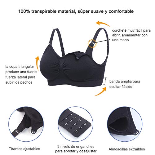 Bingrong Ropa Sujetador Premamá Sin Arcos Sosten Lactancia Sin Costuras Maternidad Sujetadores Copa Completa Ropa Interior Mujer Embarazada Push Up (Negro, XXX-Large)