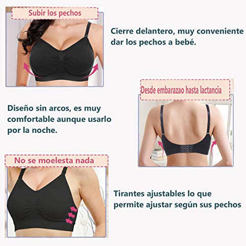 Bingrong Ropa Sujetador Premamá Sin Arcos Sosten Lactancia Sin Costuras Maternidad Sujetadores Copa Completa Ropa Interior Mujer Embarazada Push Up (Negro, XXX-Large)