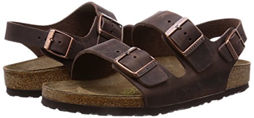 Birkenstock Milano - Sandalias de dedo con correa en el tobillo de piel natural unisex, Marrón, 44 (estrecho)