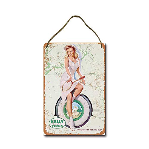 BIT 1955 Kelly Springfield Tires Pinup - Cartel de aluminio retro vintage para decoración de la pared del hogar, café, bar, pub y hombre cueva, 20 x 12 pulgadas