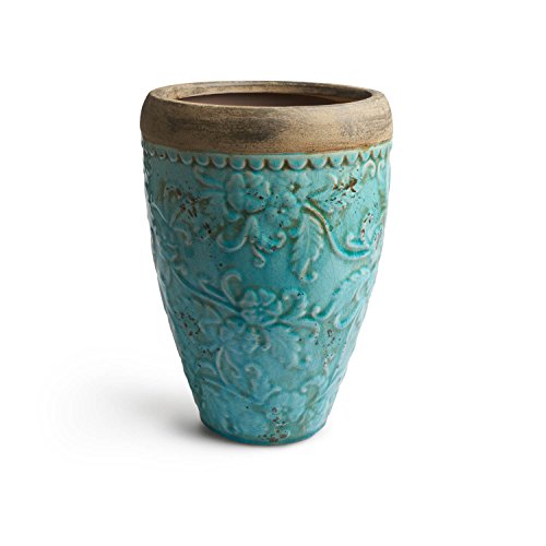 Black Velvet Studio Jarrón Cerámica Decorativo Color Turquesa Terracota – Florero Moderno Vintage para Hogar Oficina Sala Mesa Dimensiones Grandes Modelo Milos 32 * 22 * 22cm