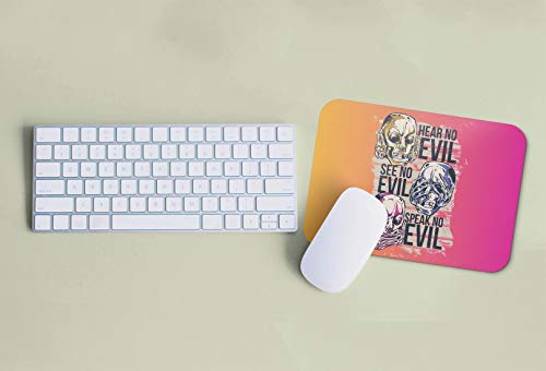 BLAK TEE Hear No Evil Skull Illustration Mouse Pad 18 x 22 cm in 3 Colours Pink Yellow