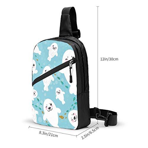 Blanco Kawaii Seal Pup Pecho Sling Bag Mochila Crossbody Hombro Casual Daypack Mochila para Hombres Mujeres Ciclismo Al Aire Libre Senderismo Viajes
