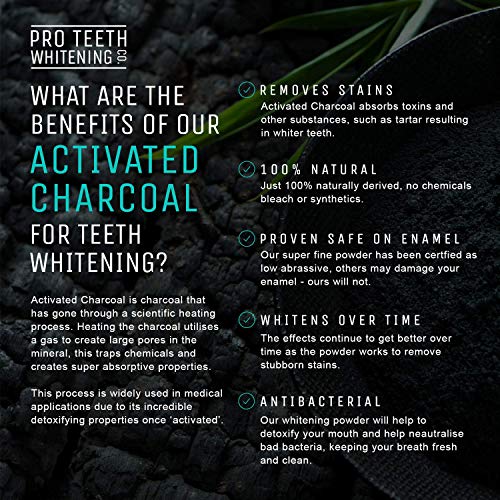 Blanqueador de Dientes Carbono Activo - Polvo de Carbón Activado para Blanqueamiento de Dientes - Blanqueador Dental Profesional - Hecho en el Reino Unido por Pro Teeth Whitening