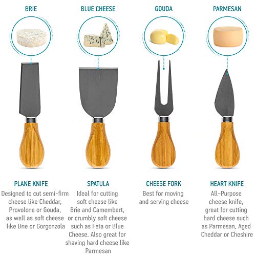 BlauKe Tabla de Quesos y Cuchillos de Madera de Bambú - Tabla para Cortar Queso con Estilo