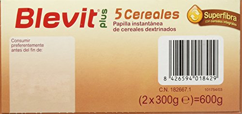 Blevit Plus Superfibra 5 Cereales, 1 unidad 600 gr. Cereales para bebé. A partir de los 5 meses.
