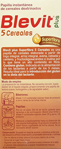 Blevit Plus Superfibra 5 Cereales, 1 unidad 600 gr. Cereales para bebé. A partir de los 5 meses.