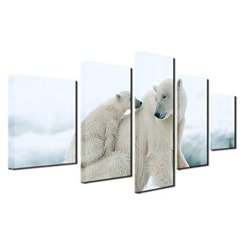 Bling impresión de la Lona Pinturas de Pared del Arte del Oso Polar de la Madre y del bebé Arte de la Pared en la Lona para la Sala de Estar de Madera enmarcada Listo para Colgar