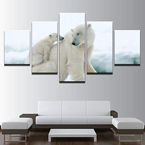 Bling impresión de la Lona Pinturas de Pared del Arte del Oso Polar de la Madre y del bebé Arte de la Pared en la Lona para la Sala de Estar de Madera enmarcada Listo para Colgar