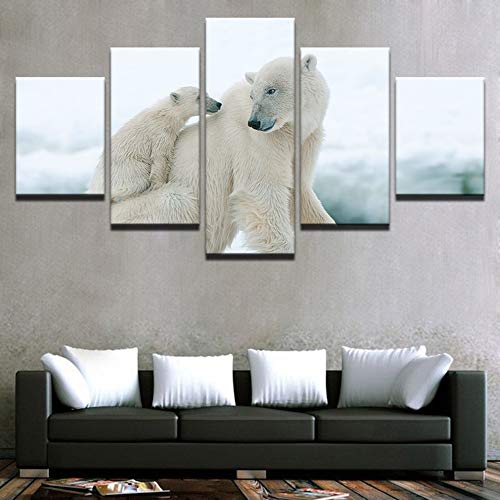 Bling impresión de la Lona Pinturas de Pared del Arte del Oso Polar de la Madre y del bebé Arte de la Pared en la Lona para la Sala de Estar de Madera enmarcada Listo para Colgar